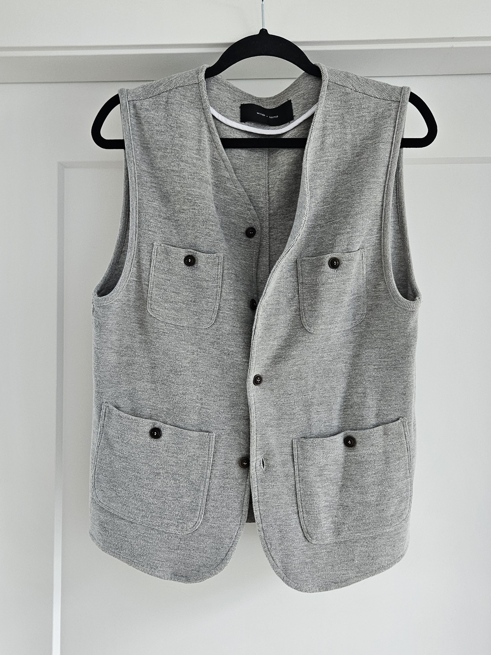 Wings + Horns Light Gray Quilted Knit Vest Cardigan